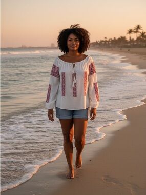 ELAN EMBROIDERED PEASANT BLOUSE SIZE M NWT